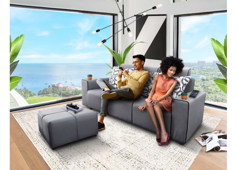 SOFA ROMAN 3 SEATER +TDM+5 CUSHIONS GREY ( 28088)